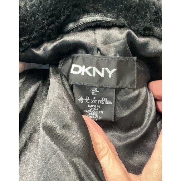 Women DKNY Black Faux Fur Hooded Coat Jacket Pockets Sz XL $380 - Picture 6 of 16